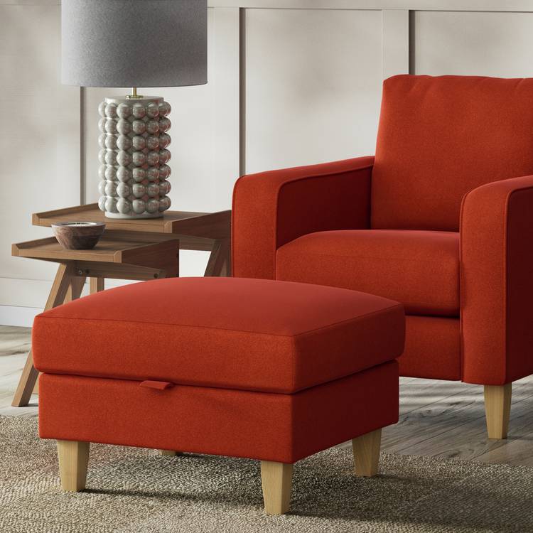 Habitat Felin Velvet Storage Footstool - Burnt Orange 0