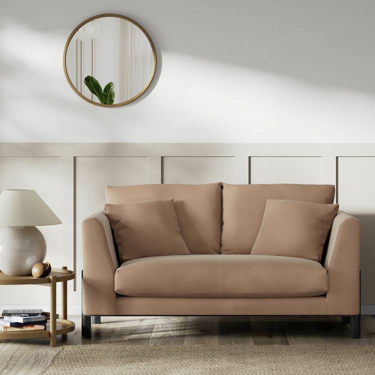 Habitat Aston Velvet 2 Seater Sofa - Latte - Black Leg 0