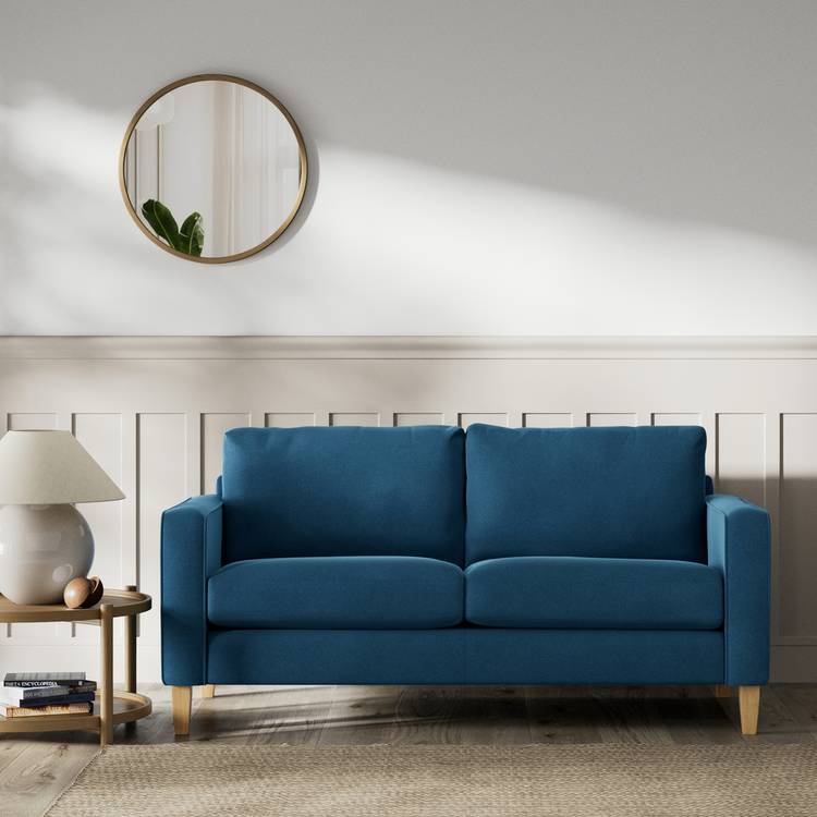 Habitat Flint Velvet 2 Seater Sofa - Ink Blue - Ash Leg 0