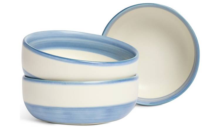 Habitat Artisan Stripe Set of 3 Stoneware Nibble Bowl - Blue