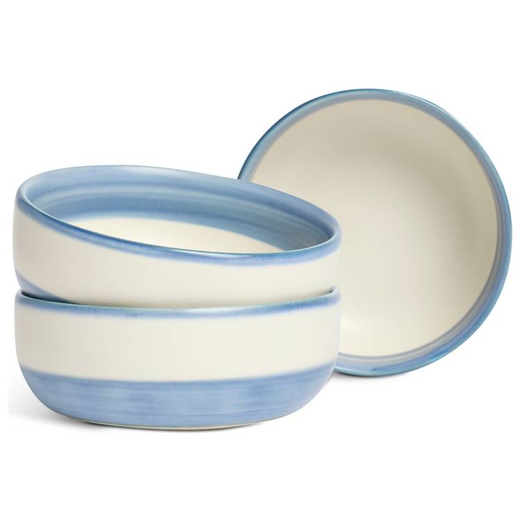 Habitat Artisan Stripe Set of 3 Stoneware Nibble Bowl - Blue 0