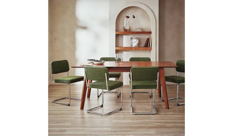 Habitat Callan Extend Walnut Dining Table & 6 Green Chairs