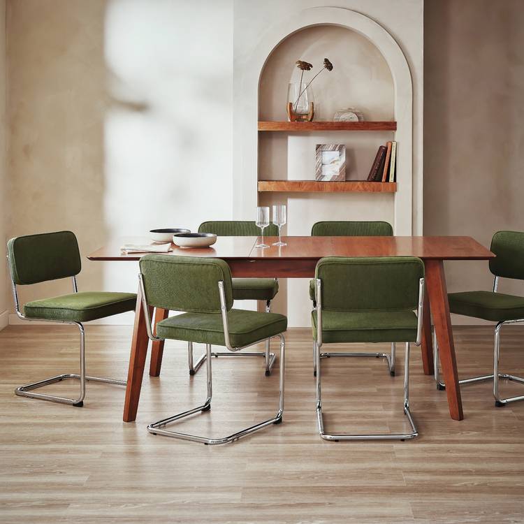 Habitat Callan Extend Walnut Dining Table & 6 Green Chairs 0