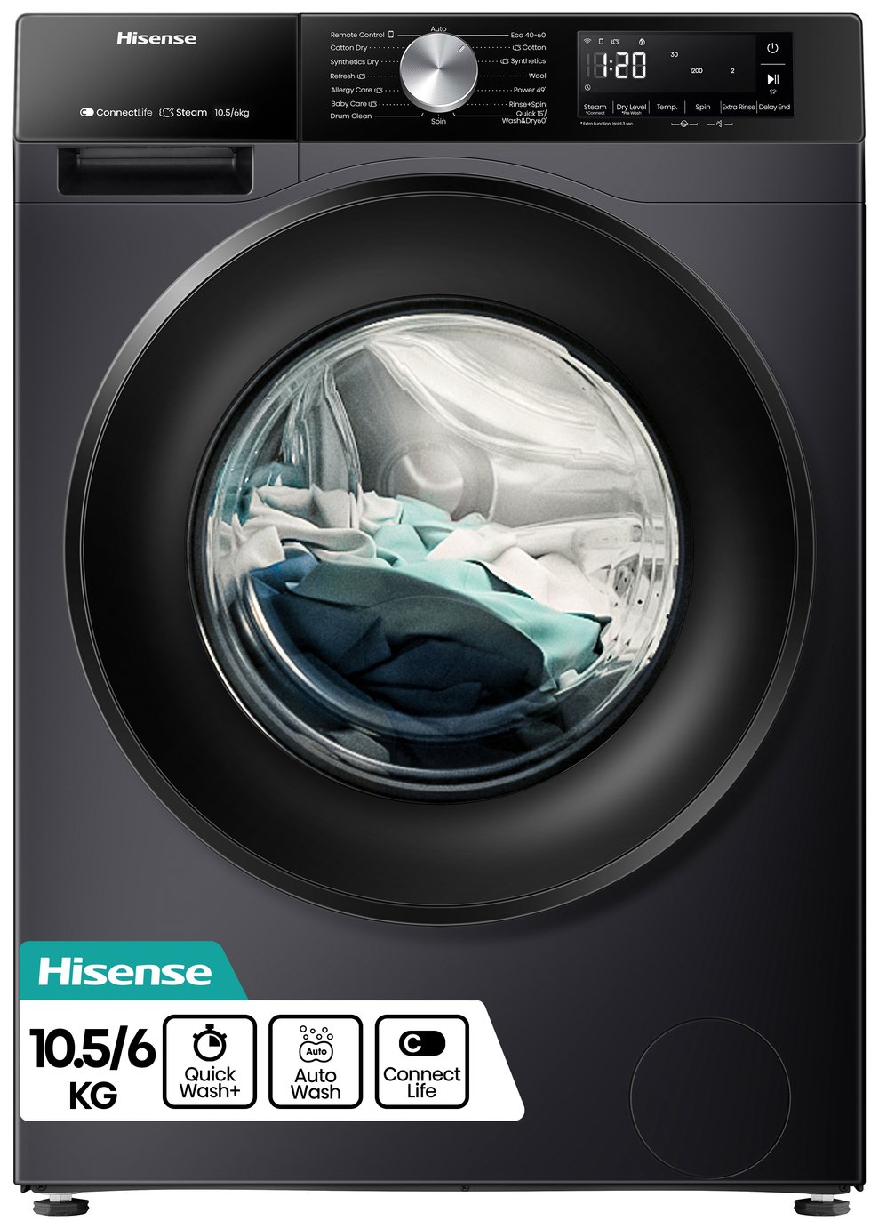 Hisense WD3S1043BB3 10.5/6KG 1400 Spin Washer Dryer - Black