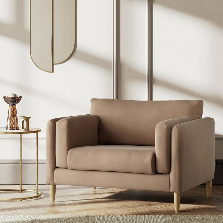 Habitat Newington Velvet Cuddle Chair - Latte - Ash Leg 0