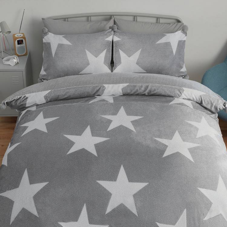 Argos Home Fleece Stars Grey & White Bedding Set - Double 0