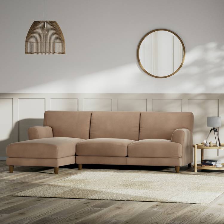 Habitat Askem Velvet Left Hand Corner Sofa - Latte -Dark Leg 0