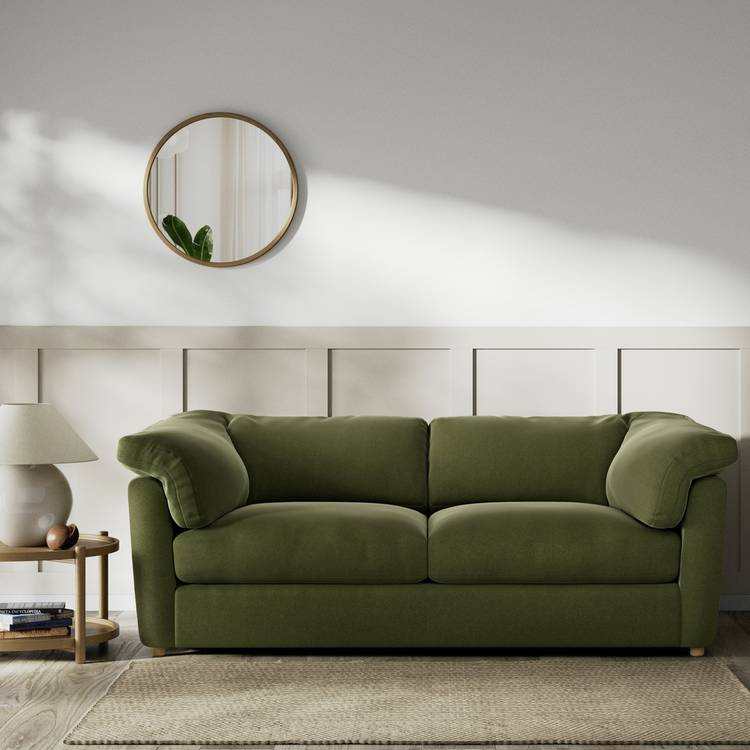 Habitat Wynn Velvet 3 Seater Sofa - Moss Green - Ash Leg 0