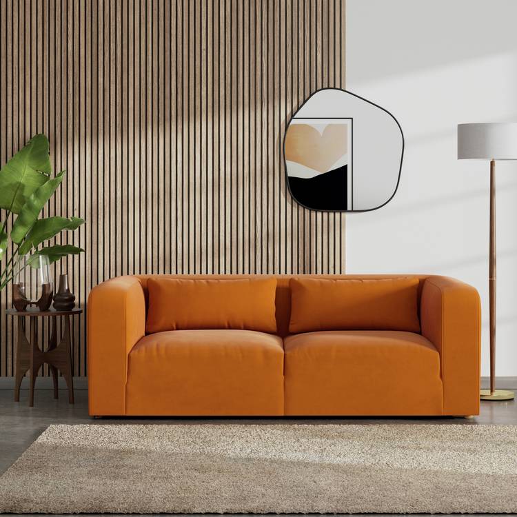 Habitat Lars Fabric 3 Seater Sofa - Orange - Ash Leg 0