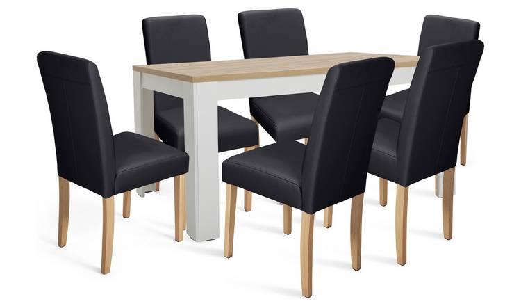 Argos Home Preston Wood Effect Dining Table & 6 Black Chairs