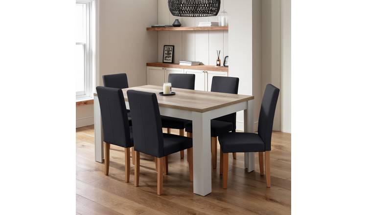 Argos Home Preston Grey Dining Table & 6 Black Chairs