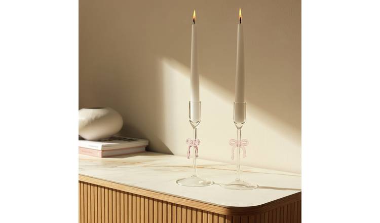 Habitat Glass Bow Taper Candle Holder - Set of 2