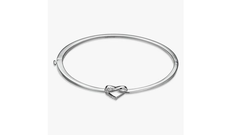 Revere Sterling Silver Diamond Studded Heart Knot Bangle 