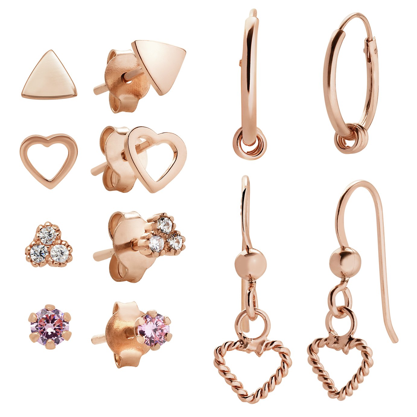 Revere 9ct Rose Gold Plated Mix Set of Earrings Set of 6 Review