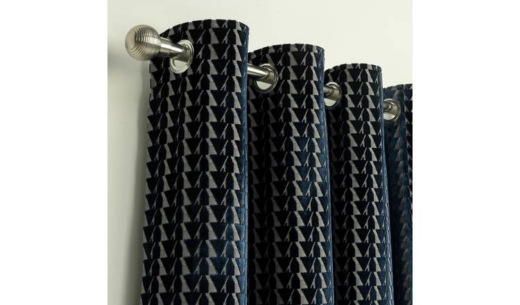 Habitat Velvet Geo Jacquard Lined Eyelet Curtains - Navy