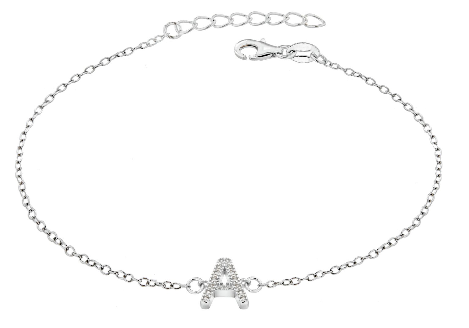 Sterling Silver Cubic Zirconia Initial Bracelet - A