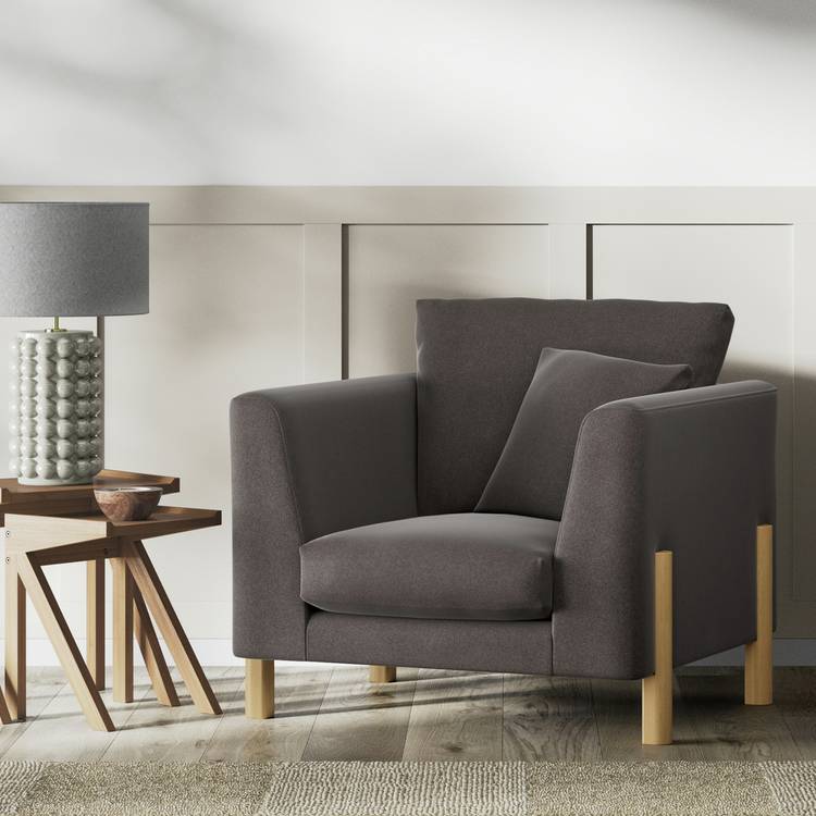 Habitat Aston Velvet Armchair - Slate Grey - Ash Leg 0