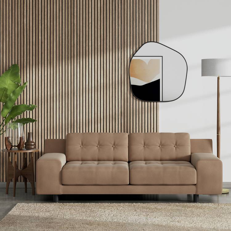 Habitat Hendricks Velvet 3 Seater Sofa - Latte - Black Leg 0