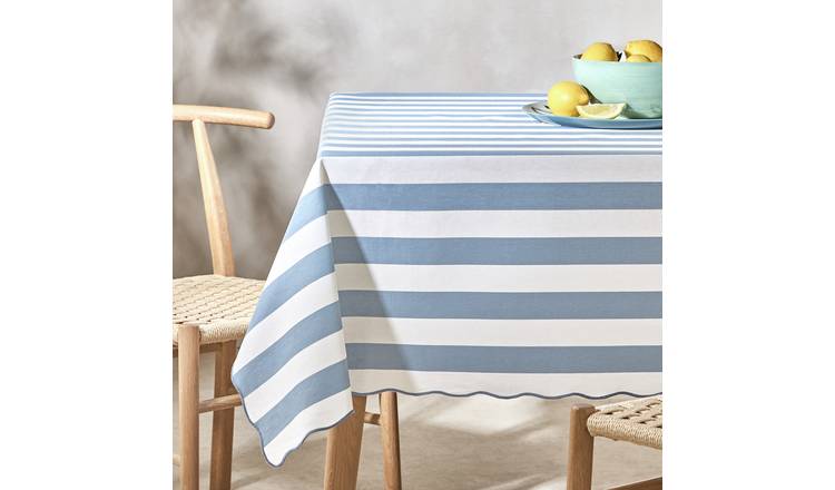 Habitat Wavy Wipe Clean Tablecloth - Blue & White