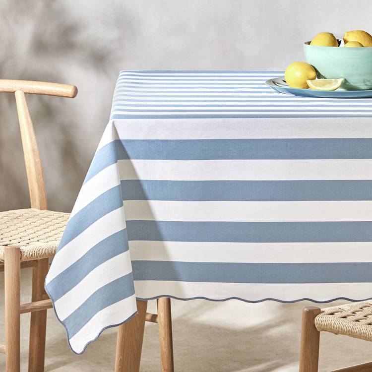 Habitat Wavy Wipe Clean Tablecloth - Blue & White 0