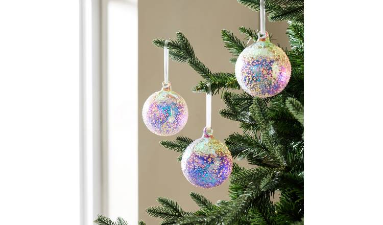 Argos Home Pack of 3 Iridescent Glass Christmas Baubles