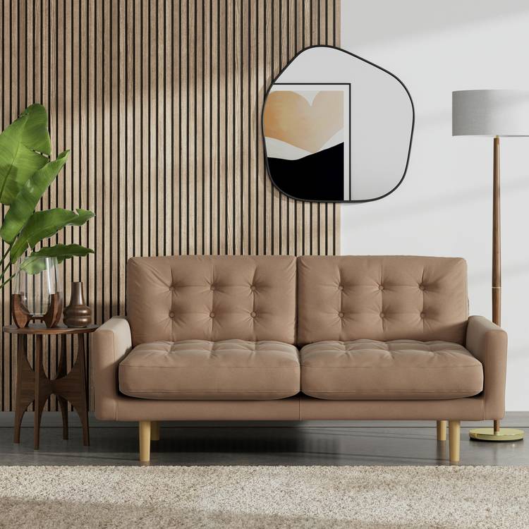 Habitat Fenner Velvet 2 Seater Sofa - Latte - Ash Leg 0