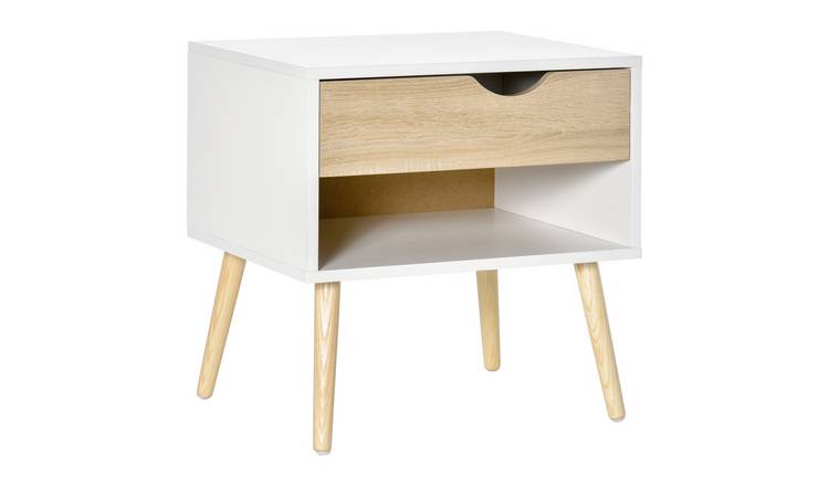 HOMCOM Bedside Table with Drawer and Shelf - White