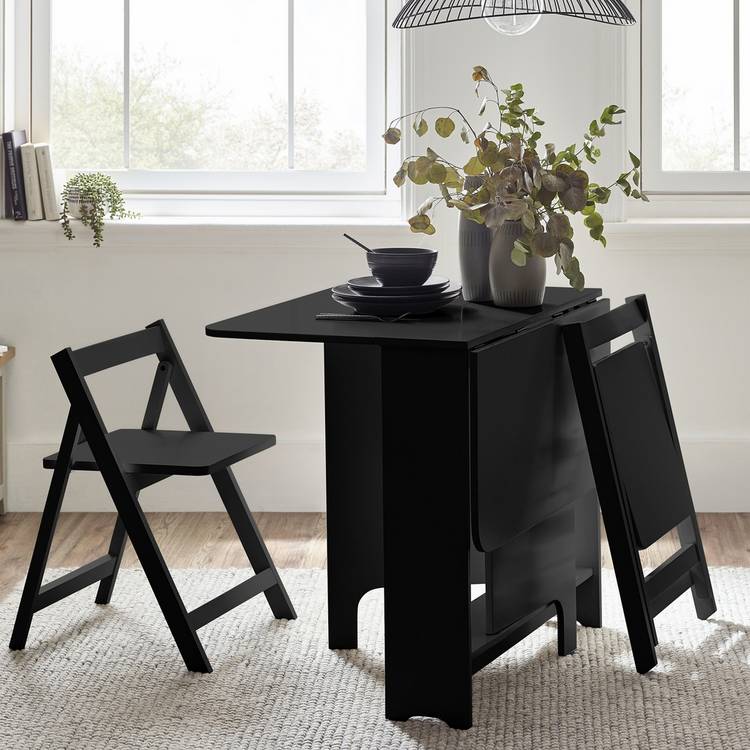 Julian Bowen Gatan White Dining Table & 2 Black Chairs 0