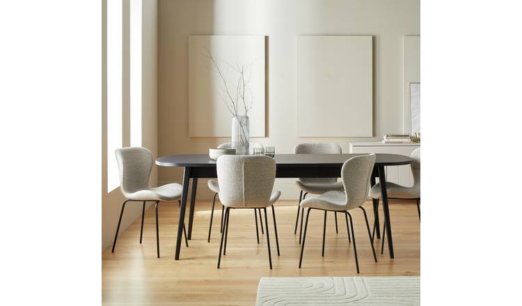 Habitat Etta Extending Black Dining Table & 6 Natural Chairs