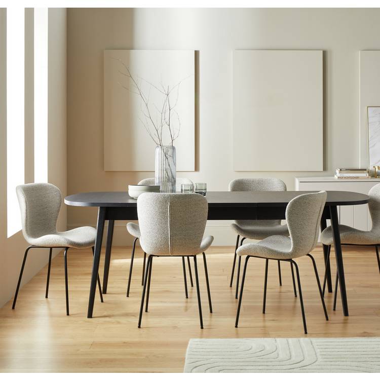 Habitat Etta Extending Black Dining Table & 6 Natural Chairs 0