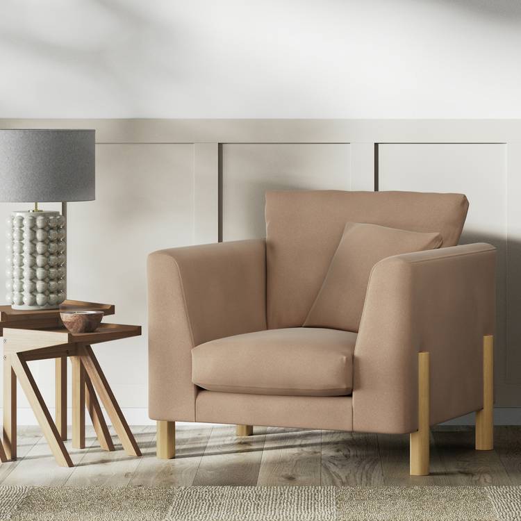 Habitat Aston Velvet Armchair - Latte - Ash Leg 0