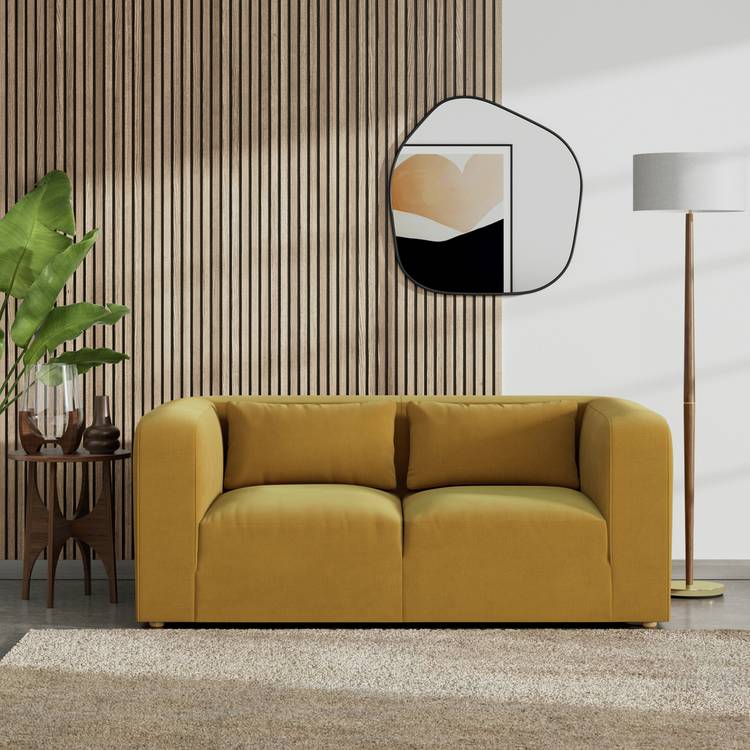 Habitat Lars Fabric 2 Seater Sofa - Gold - Ash Leg 0