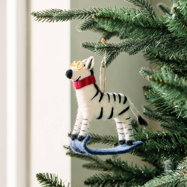Habitat Single Sledging Zebra Christmas Hanging Decoration 0