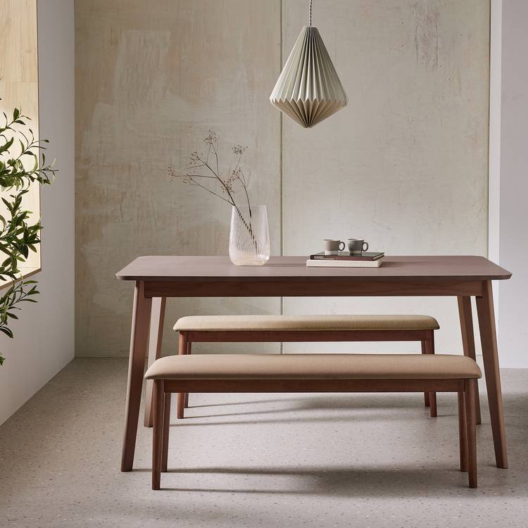 Habitat Skandi Walnut Dining Table & 2 Walnut Benches 0