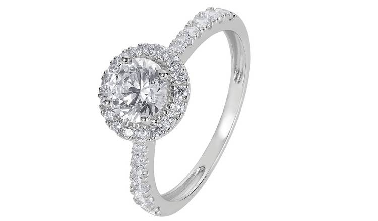 Revere 9ct White Gold Cubic Zirconia Halo Engagement Ring J