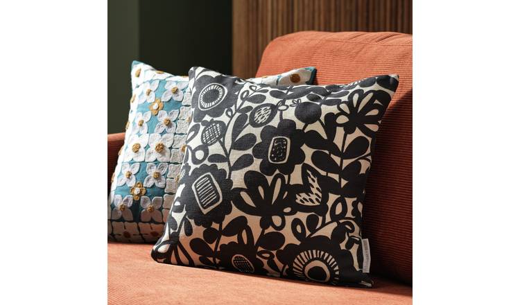 Habitat x Scion Kukkia Cushion - Monochrome - 43x43cm
