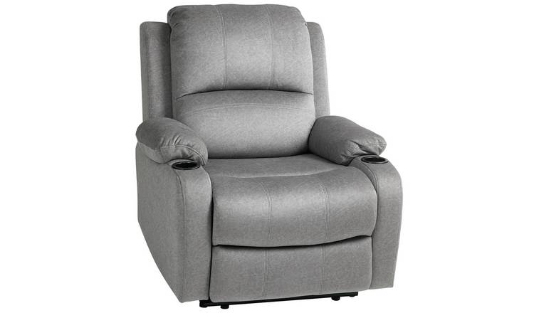 HOMCOM Recliner Chair with Adjustable Leg Rest and Cup Holders - Grey