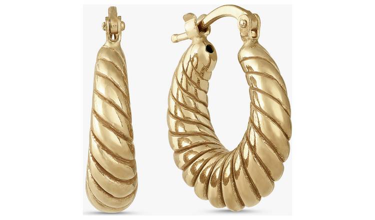 Revere 9ct Gold Plated Sterling Silver Twisted Hoop Earrings