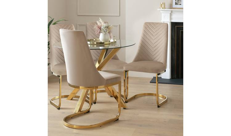 Argos Home Alice Glass Dining Table & 4 Sybil Beige Chairs