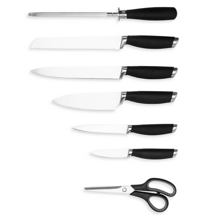 Habitat 7 Piece Soft Grip Knife Set - Black & Silver 0