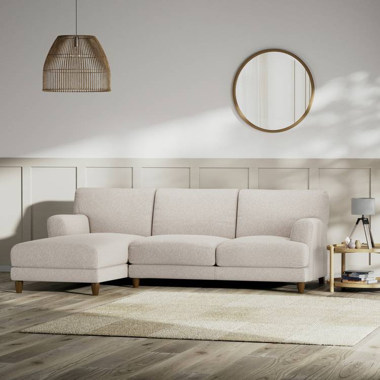 Habitat Askem Fabric Left Hand Corner Sofa -Natural-Dark Leg 0