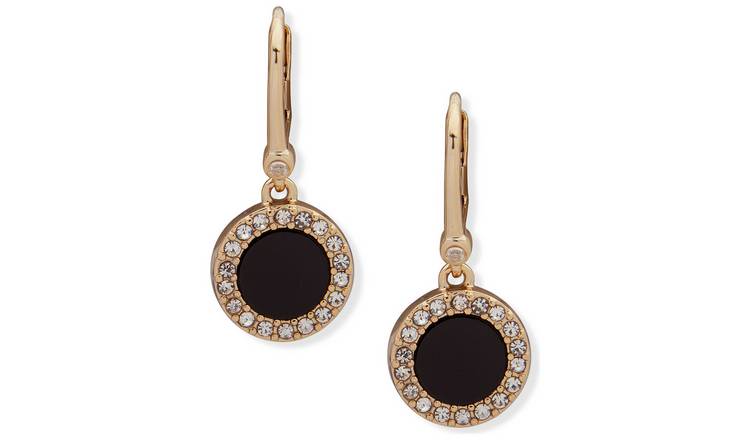 DKNY Crystal Set Gold and Black Colour Drop Earrings