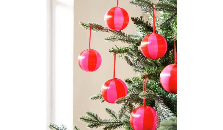 Habitat Pack of 6 Satin Christmas Baubles - Red and Pink