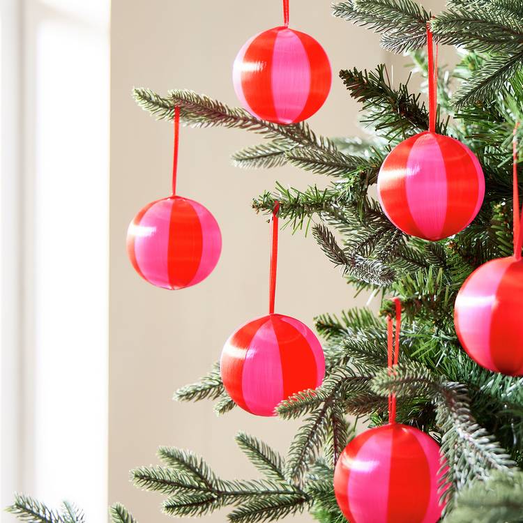 Habitat Pack of 6 Satin Christmas Baubles - Red and Pink 0