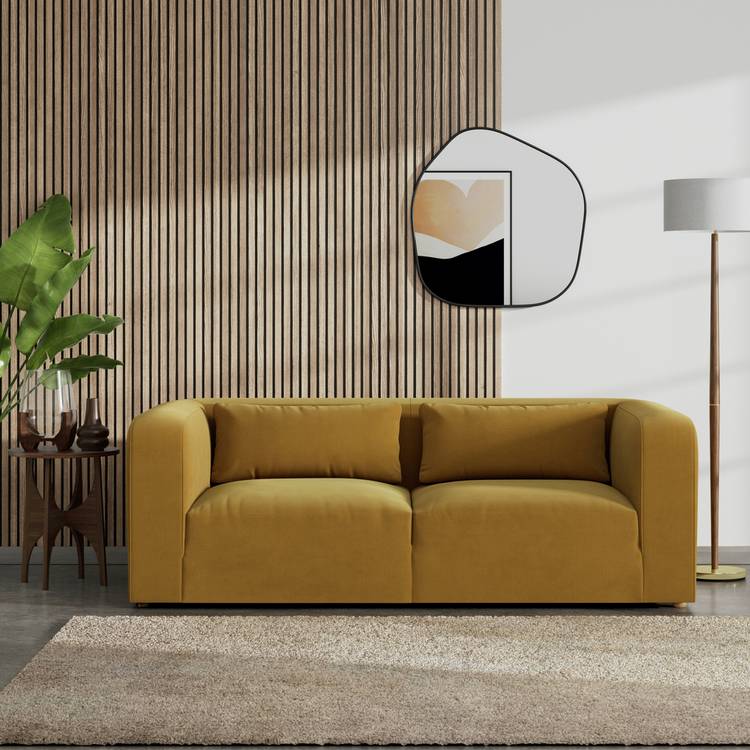 Habitat Lars Fabric 3 Seater Sofa - Gold - Ash Leg 0