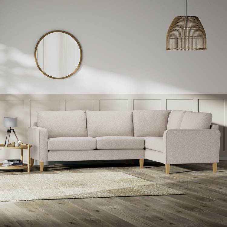 Habitat Flint Fabric Right Hand Corner Sofa- Natural-Ash Leg 0