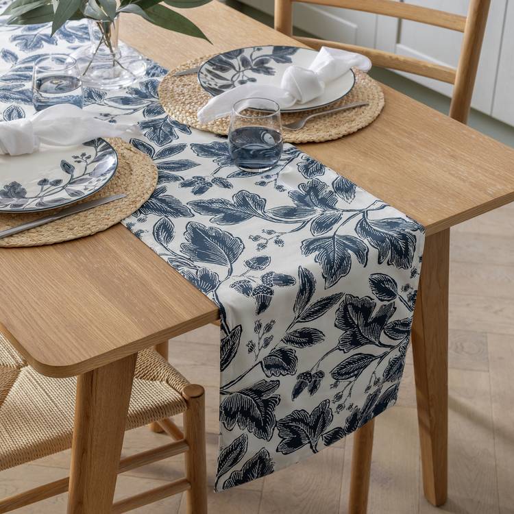 Habitat Floral Reversible Cotton Table Runner - Navy 0