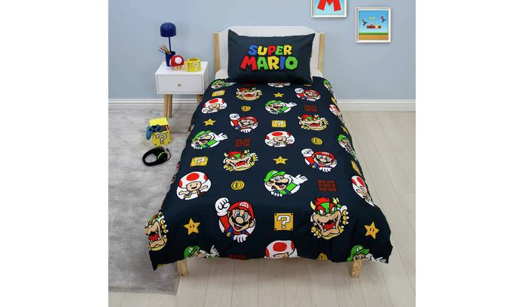 Nintendo Super Mario Black and White Kids Bedding Set-Single