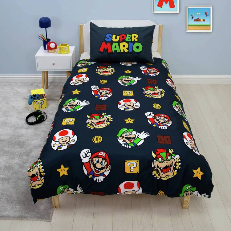 Nintendo Super Mario Black and White Kids Bedding Set-Single 0