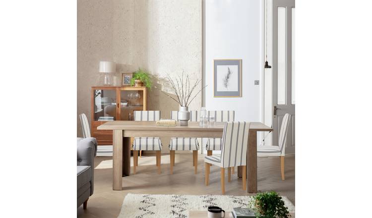 Argos Home Preston Extend Oak Dining Table & 6 White Chairs